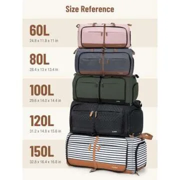 Lekesky Foldable Travel Duffle Bag for Women, 80L Large Duffel Bag with Separate Shoes Compartments & Straps, Carry On Weekend Bag for Women, Hospital, Overnight (Blue Stripes)