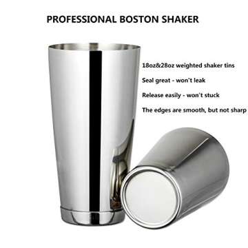 Stainless Steel Boston Cocktail Shaker Set: 8-Piece Bartender Kit: 2 Weighted Martini Shaker Tins, Hawthorne Strainer, Double Jigger, Muddler, Mixing Spoon & 2 Liquor Pourers