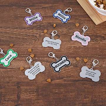 Personalized Engraving Pet ID Tags Small or Large Dog Tags Engraved Both Sides Bone Shape Cat Tag Customized Name Pink Black Purple Red Blue Gift for Pets