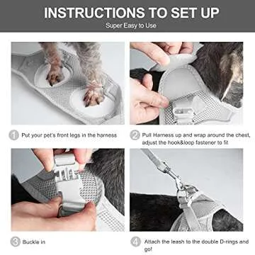 Fida Comfy Dog Harness with Leash, Soft Puppy Vest Escape Proof, Breathable Lightweight Soft Mesh, Adjustable Reflective Step-in Harness for Cat & Extra-Small Pet (XS, Grey)