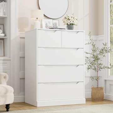 HOSTACK Modern 5 Drawer Dresser for Bedroom, Chest of Drawers with Storage, Wood Storage Chest Organ...