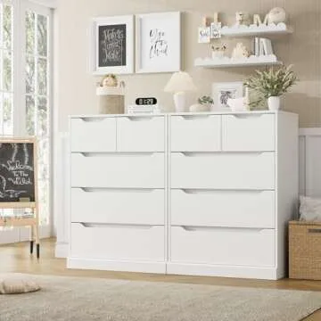 HOSTACK Modern 5 Drawer Dresser for Bedroom, Chest of Drawers with Storage, Wood Storage Chest Organizers with Cut-Out Handles, Accent Storage Cabinet for Living Room, Entryway, Hallway, White