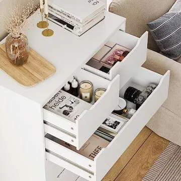 HOSTACK Modern 5 Drawer Dresser for Bedroom, Chest of Drawers with Storage, Wood Storage Chest Organizers with Cut-Out Handles, Accent Storage Cabinet for Living Room, Entryway, Hallway, White