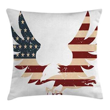 Ambesonne American Throw Pillow Cushion Cover, Patriotic Themed Home of Brave Land of Free USA Bold ...