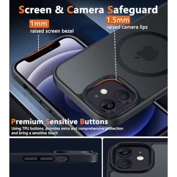 FNTCASE for iPhone 12 Phone Case: for iPhone 12 Pro Magnetic Matte Textured Military Grade Drop Protection Translucent Cell Cover - Slim Durable Shockproof Protective Bumper