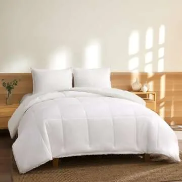 UGG Blissful Full/Queen Comforter Set with 2 Pillow Shams Reversible White Comforter Plush Fluffy Warm Bed Set Premium Hypoallergenic Down Alternative Bedding Breathable, Full/Queen, White Snow