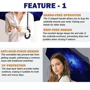 SIEPASA Double Layer Inverted Umbrella with C-Shaped Handle