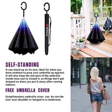 SIEPASA Double Layer Inverted Umbrella with C-Shaped Handle
