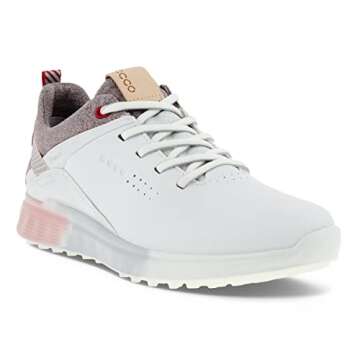 ECCO Women's S-Three Gore-TEX Golf Shoe, White/Silver Pink, 8-8.5