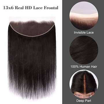 MY SHINY WIGS 13x6 HD Lace Frontal Only, Ultra Thin Swiss HD Lace Frontal,Virgin Human Hair, Pre Bleached Tiny Knots Pre Plucked Hairline, Straight,16 Inch