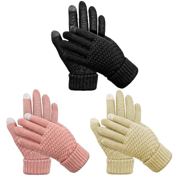 3 Pack Winter Gloves Women, Winter Touchscreen Gloves, Fashion Knit Warm Women's Winter Gloves with ...