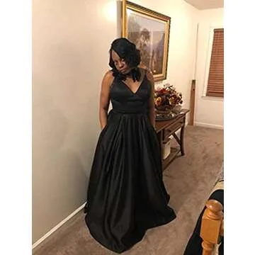 Yangprom Long Spaghetti Straps V-Neck Satin A-line Prom Dress with Pockets (2, Red)