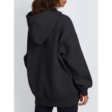 Trendy Queen Womens Oversized Hoodies Fall Fashion 2025 Casual Long Sleeve Sweatshirts Y2k Outfits Winter Clothes Black XL