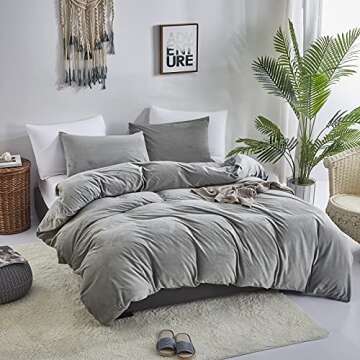 Wellboo Grey Comforter Sets King Women Men Gray Fluffy Bedding Comforters Solid Dark Grey Velvet Aes...