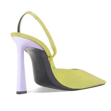 Kluolandi Women's Slingback Pumps Closed Toe Stiletto High Heels Dress Wedding Party Satin Pumps Shoes Green Size 10