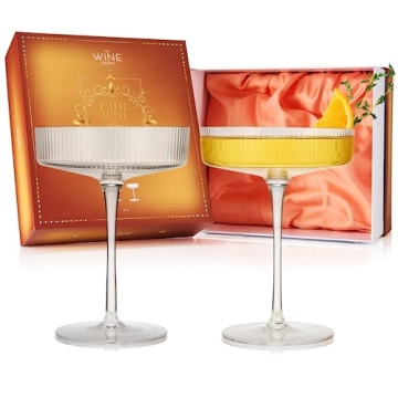 Vintage Art Deco Coupe Glasses, Martini, Champagne & Cocktail Ribbed Glass 7 oz | Set of 2 | Crystal...