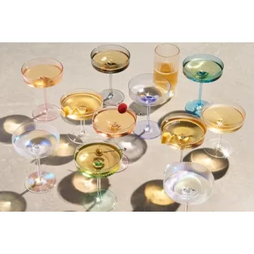 Vintage Art Deco Coupe Glasses Set - 7 oz Ribbed Crystal