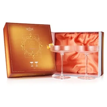 Vintage Art Deco Coupe Glasses Set - 7 oz Ribbed Crystal