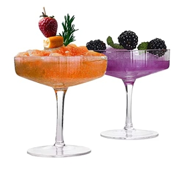 Vintage Art Deco Coupe Glasses Set - 7 oz Ribbed Crystal