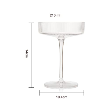 Vintage Art Deco Coupe Glasses Set - 7 oz Ribbed Crystal