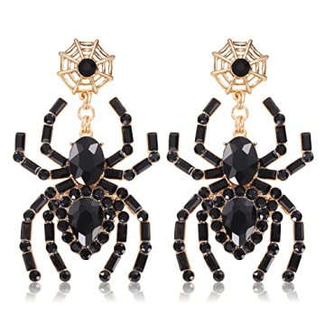 MOLOCH Halloween Earrings Cute Vintage Spider Web Drop Dangle Earrings Rhinestone