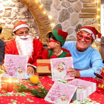 40pcs Christmas Napkins Decorations,Pink Merry Christmas Napkins, Santa Snowflake Napkins for Xmas Winter Holiday Party Christmas Birthday Party Supplies