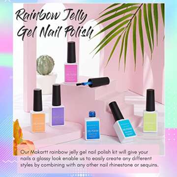 Makartt Gel Nail Polish Kit, 6 Colors Pink Blue Green Pastel Jelly Gel, 8ML Crystal Soak Off for Spring Nail Art, Manicure & Salon Use, Holiday Gift