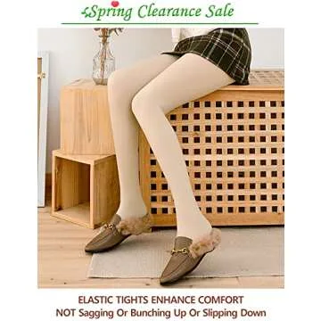 VERO MONTE 1 Pair Womens Fashion Fleece Lined Opaque Tights Custom Waist (NUDE)