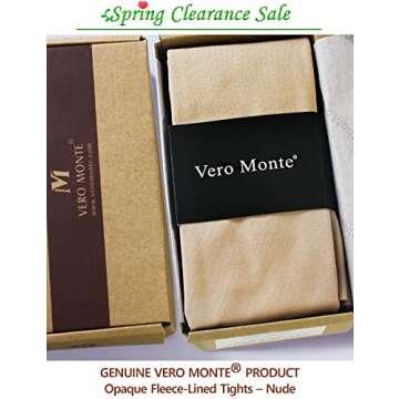 VERO MONTE 1 Pair Womens Fashion Fleece Lined Opaque Tights Custom Waist (NUDE)