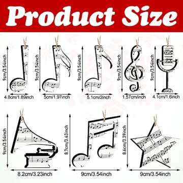 Chunful 24 Pieces Wooden Christmas Music Note Ornaments for Tree Treble Clef Wooden Christmas Orname...