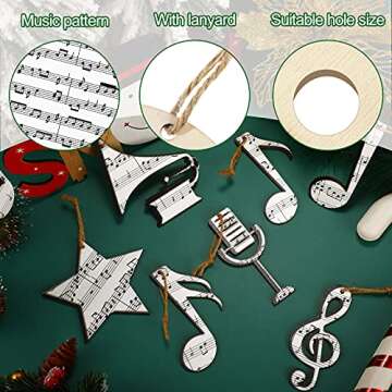 Chunful 24 Pieces Wooden Christmas Music Note Ornaments for Tree Treble Clef Wooden Christmas Ornaments Vintage Musical Decorative Hanging Ornaments for Xmas Rock and Roll Music Party (Winter Style)