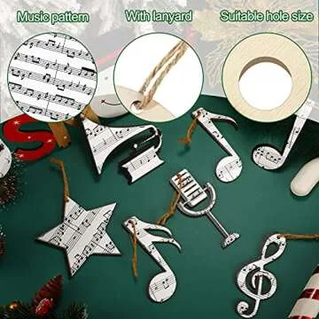 Chunful 24 Pieces Wooden Christmas Music Note Ornaments for Tree Treble Clef Wooden Christmas Ornaments Vintage Musical Decorative Hanging Ornaments for Xmas Rock and Roll Music Party (Winter Style)