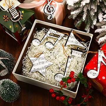 Chunful 24 Pieces Wooden Christmas Music Note Ornaments for Tree Treble Clef Wooden Christmas Ornaments Vintage Musical Decorative Hanging Ornaments for Xmas Rock and Roll Music Party (Winter Style)