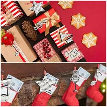 Chunful 24 Pieces Wooden Christmas Music Note Ornaments for Tree Treble Clef Wooden Christmas Ornaments Vintage Musical Decorative Hanging Ornaments for Xmas Rock and Roll Music Party (Winter Style)