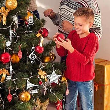 Chunful 24 Pieces Wooden Christmas Music Note Ornaments for Tree Treble Clef Wooden Christmas Ornaments Vintage Musical Decorative Hanging Ornaments for Xmas Rock and Roll Music Party (Winter Style)
