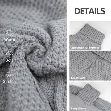 cyeollo Dog Sweaters Turtleneck Knitted Sweater with Leash Hole Winter Pet Clothes Dog Sweaters for Small Dogs, Grey M