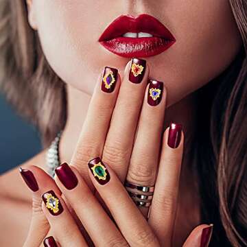 32Pcs Nail Art Heart Drop Rhinestones for Nails, Mix Sizes AB Iridescent 3D Crystals Diamonds Nail A...