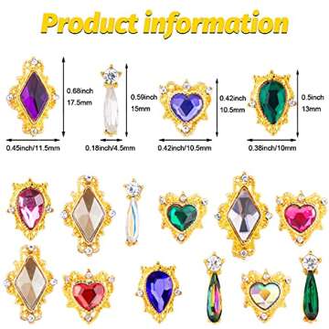 32Pcs Nail Art Heart Drop Rhinestones for Nails, Mix Sizes AB Iridescent 3D Crystals Diamonds Nail Art Heart Drop, Charms Metal Alloy Gold Rhinestone Nail Charms for Crafts DIY Nail Decorations