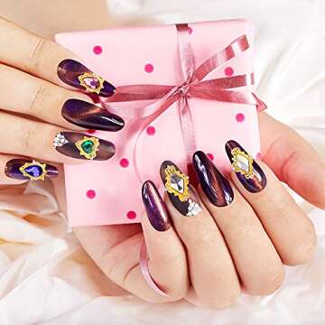 32Pcs Nail Art Heart Drop Rhinestones for Nails, Mix Sizes AB Iridescent 3D Crystals Diamonds Nail Art Heart Drop, Charms Metal Alloy Gold Rhinestone Nail Charms for Crafts DIY Nail Decorations