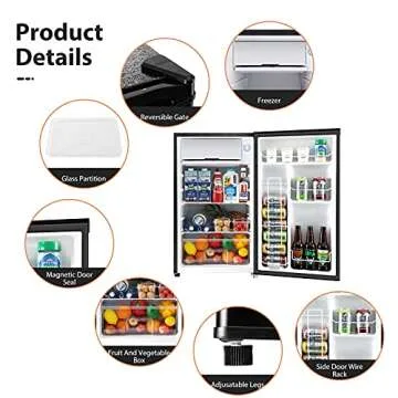 BANGSON Mini Fridge with Freezer,3.2Cu.Ft, Energy Saving, Low Noise with Reversible single door, mini fridge for Bedroom Office and Dorm, Mini Fridge Gifts for Women and Kids, Black