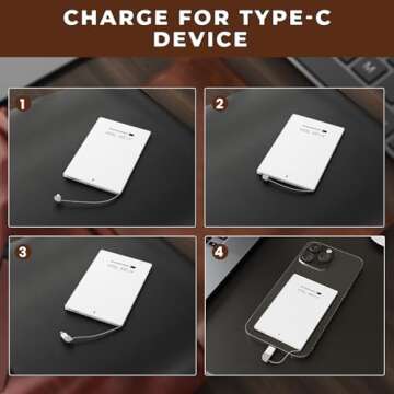 2500mAh Power Bank with Type C Adapter Mini,Back-up Phone Battery Pack Ultra Slim, Thin External Phone Battery Pack Emergency Phone Power Built-in Charging Cable for Android Type-C and Apple