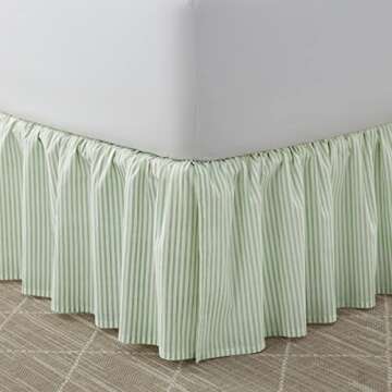 Laura Ashley Home Ruffled Bedskirt in Ticking Stripe Green