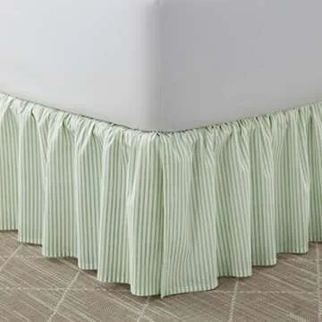 Laura Ashley Home Ruffled Bedskirt in Ticking Stripe Green