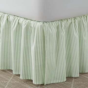 Laura Ashley Home Ruffled Bedskirt in Ticking Stripe Green