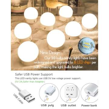 HELOIE Led Vanity Mirror Lights,15 Ft Vanity Lights for Makeup Dressing Mirror Lighting,10 Dimmable ...