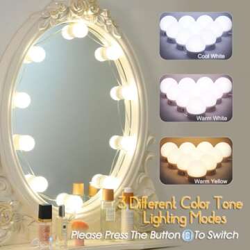 HELOIE Led Vanity Mirror Lights,15 Ft Vanity Lights for Makeup Dressing Mirror Lighting,10 Dimmable Bulbs,Adjustable Light Color & Brightness,USB Cable,Mirror not Included