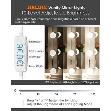 HELOIE Led Vanity Mirror Lights,15 Ft Vanity Lights for Makeup Dressing Mirror Lighting,10 Dimmable Bulbs,Adjustable Light Color & Brightness,USB Cable,Mirror not Included