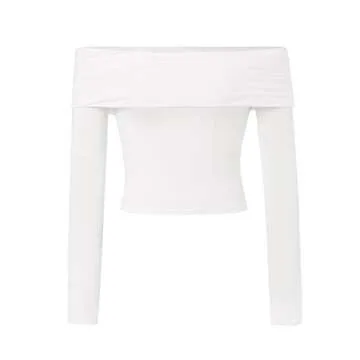 Women Off Shoulder Ruched Mesh Crop Top Sexy Flare Long Sleeve Bodycon T Shirt Y2K Pullovers Autumn Blouses Clubwear (White, S)