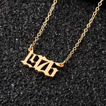 M MOOHAM Birth Year Necklace for Women, Gold 1976 Necklace Old English Birth Year Number Pendant Nec...
