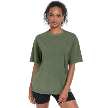 Womens Washed Vintage Oversized T-Shirt Casual Baggy Streetwear Boyfriend Tee Workout Short Sleeve C...